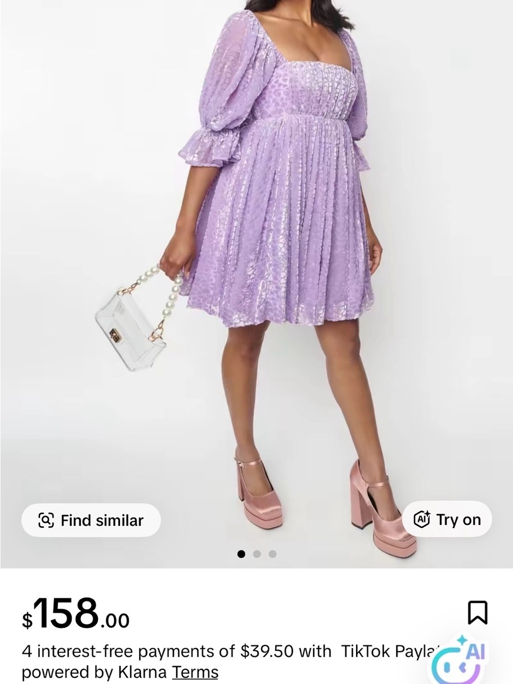 Lavender Velvet Babydoll Dress with Puff Sleeves - Brand: Smak Parlour